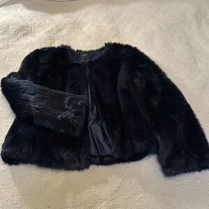 Super fun dark navy faux fur jacket! EUC